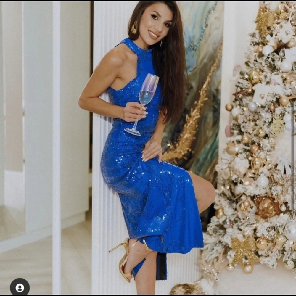 ZARA BLUE SEQUIN DRESS - Picture 9 of 17